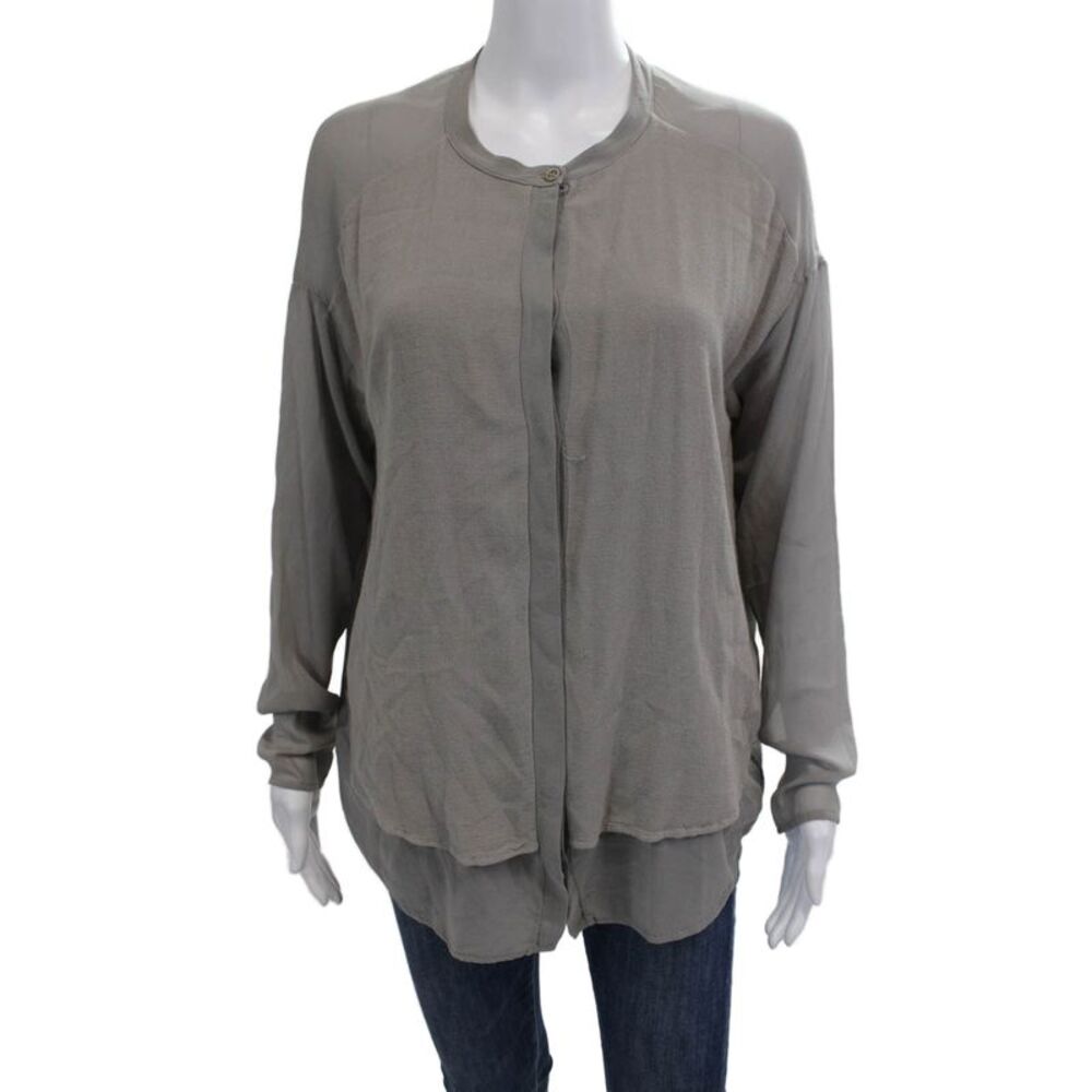Transit Par Such Womens Silk Button Down Long Sleeves Blouse Gray Size 3